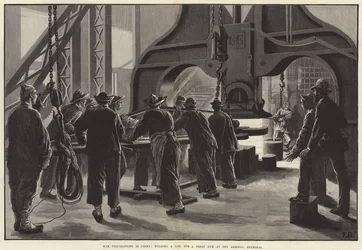 War Preparations in China, welding a Coil for a Great Gun at the Arsenal, Shanghai